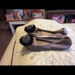 Pewter Flats With Black PomPom